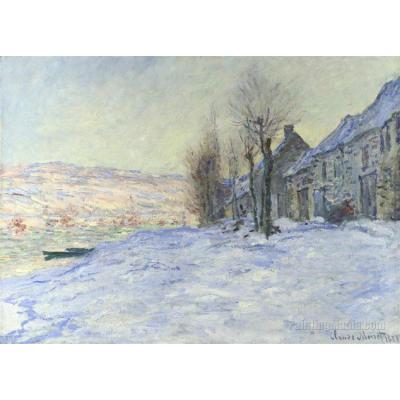 Lavacourt，太阳和雪 克劳德·莫奈   印象雪景油画 大芬村手绘装饰油画                                                                                