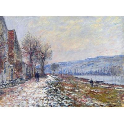 Lavacourt的Siene，雪的影响 克劳德·莫奈 印象风景油画 酒店客厅装饰油画 