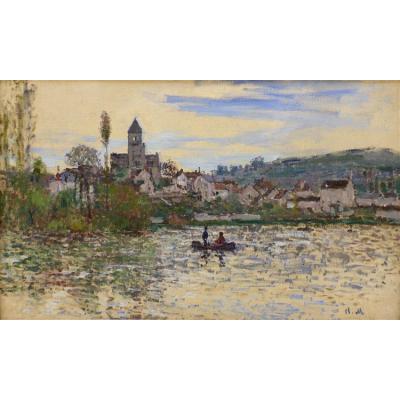 Vetheuil的塞纳河 克劳德·莫奈  印象城市景观油画  欧美风格油画 