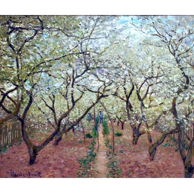 盛开的果园 克劳德·莫奈 印象花园景油画  大芬村手绘油画