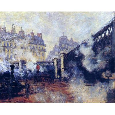 欧洲桥，圣拉扎尔火车站 克劳德·莫奈  印象风景油画  大芬...