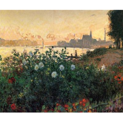 阿让特伊，《河岸之花》 克劳德·莫奈  印象风景油画  酒店餐厅油画 