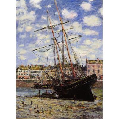 船在费康的退潮 克劳德·莫奈  印象帆船景油画  酒店客厅油画 