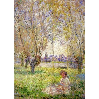 坐在柳树下的女人 克劳德·莫奈  印象花园景油画  手绘装饰...
