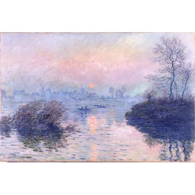 Lavacourt 塞纳河上的日落，冬季效果 克劳德·莫奈 印象景油画  大芬村纯手绘装饰油画 