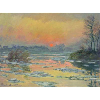 冬天塞纳河上的日落 克劳德·莫奈  印象风景油画 世界名画临...
