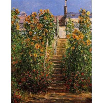 Vetheuil 的阶梯 克劳德·莫奈  印象花园景油画  ...