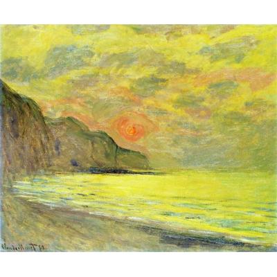 日落, 有雾的天气, Pourville 克劳德·莫奈 印象海景油画  酒店客厅油画 