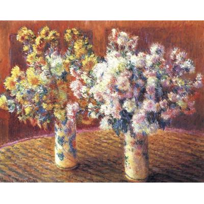 两个带菊花的花瓶 克劳德·莫奈 印象静物油画  餐厅卫生间油画 