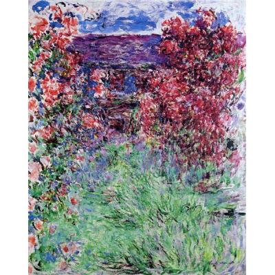 玫瑰中的房子 克劳德·莫奈 印象花园景油画  客厅餐厅油画