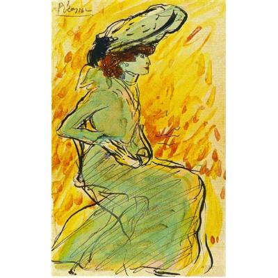 绿衣坐着的女人 巴勃罗毕加索  世界名画临摹  大芬村手绘油...