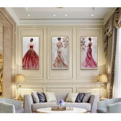 酒会女郎人物装饰油画客厅欧式玄关画竖款美式样板房壁画卧室挂画