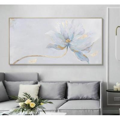 纯手绘装饰花卉油画现代简约花卉客厅装饰画沙发背景墙挂画横版卧室床头画