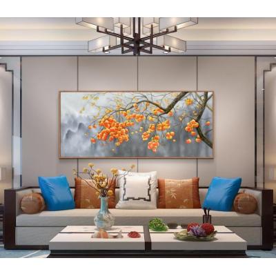 新中式横版柿柿如意油画客厅装饰油画玄关走廊壁画纯手绘柿子油画