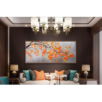 新中式横版柿柿如意油画客厅装饰油画玄关走廊壁画纯手绘柿子油画