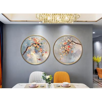 新中式柿子手绘油画圆形玄关装饰画欧式风景客厅餐厅挂画壁画好事连连