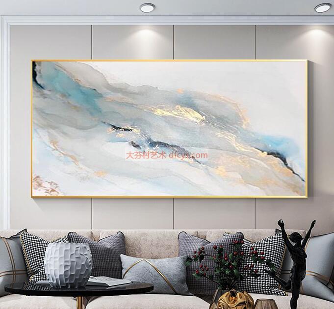 客厅金箔抽象海浪风景现代轻奢北欧沙发 油画