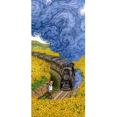 向日葵 火车 梵高系列创意油画  大芬村 手绘油画定制