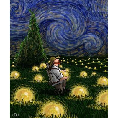 萤火虫  梵高系列创意油画  大芬村 手绘油画定制