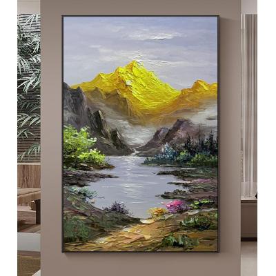 纯手绘油画新中式玄关装饰画山水风景 油画  大芬村