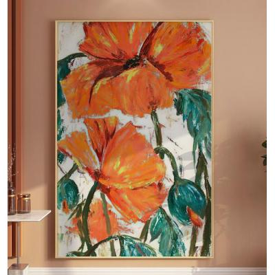 大芬油画  手绘油画抽象花卉竖版过道玄关装饰画温馨