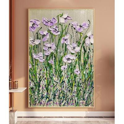 大芬油画 厚颜料 紫色花卉立体玄关装饰画简约现代
