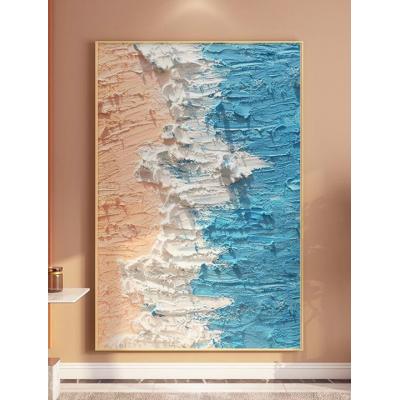 大芬油画 抽象蓝色海浪大幅竖版走廊入户玄关装饰画