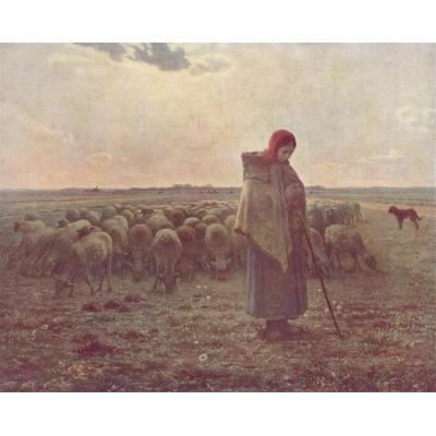 牧羊女和她的羊群 让-弗朗索瓦·米勒 世界名画 大芬油画