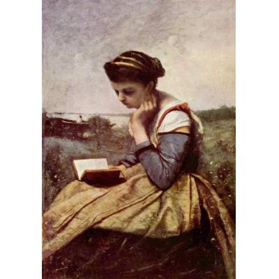 在风景中读书的女人 卡米尔柯罗 大芬村油画