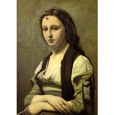 戴珍珠的女人 卡米尔柯罗 手绘油画