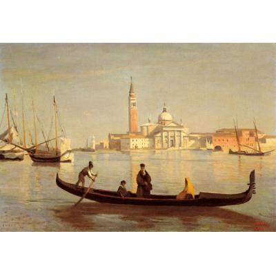 威尼斯大运河上的贡多拉 卡米尔柯罗 手绘油画