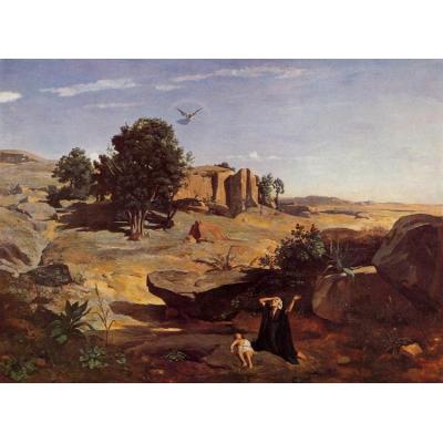 旷野的夏甲 卡米尔柯罗 手绘油画