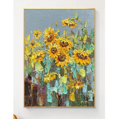  厚油 大芬村油画 太阳花手绘油画玄关装饰画竖版向日葵