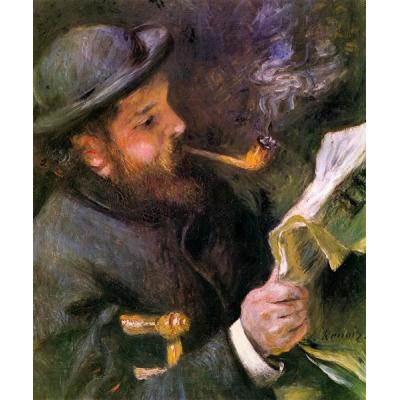 克劳德·莫奈阅读 皮埃尔-奥古斯特·雷诺 印象人物肖像油画 ...