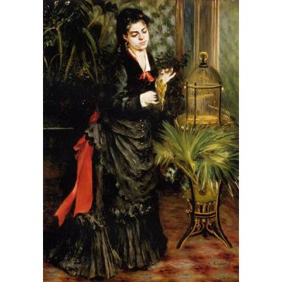 养鹦鹉的女  皮埃尔-奥古斯特·雷诺阿  欧美人物肖像油画 酒店客厅油画 大芬村人物肖像定制