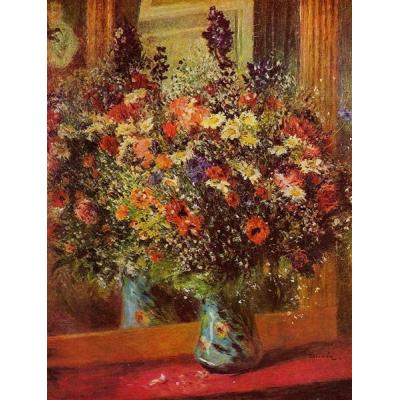 镜子前的花束 皮埃尔-奥古斯特·雷诺阿 静物花卉油画 餐厅书房油画