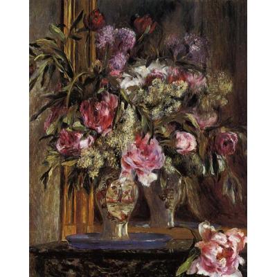 花瓶 皮埃尔-奥古斯特·雷诺阿  印象花卉油画  餐厅油画走道油画 