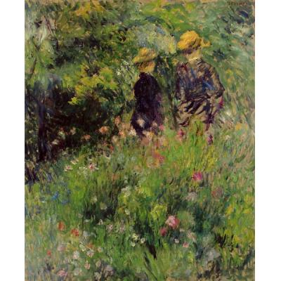 玫瑰园里的对话 皮埃尔-奥古斯特·雷诺阿 大芬村手绘油画  印象风景油画 