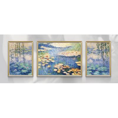 莫奈睡莲油画作品欧式客厅装饰画三联 大芬油画