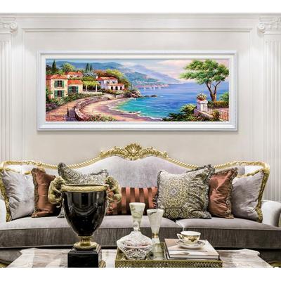 欧式地中海风景油画纯手绘海景油画客厅餐厅美式沙发背景墙装饰画