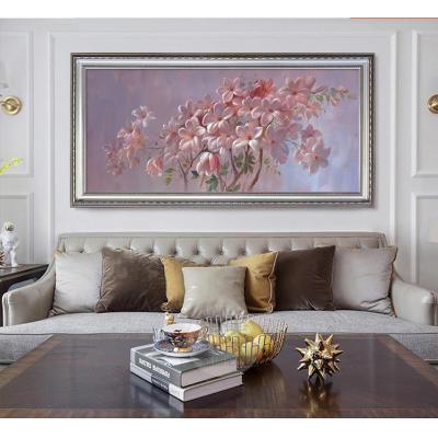 简欧纯手绘客厅沙发背景花卉油画新中式百合花装饰画卧室轻奢挂画