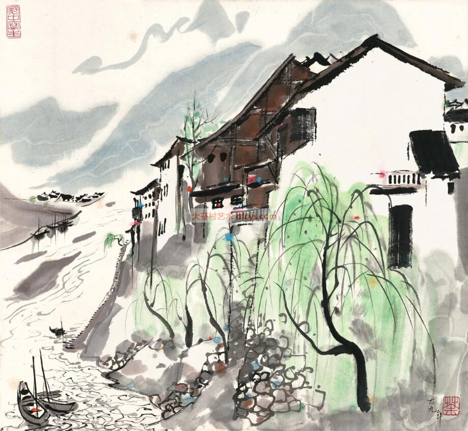 吴冠中 《川北大竹河》 新中式风格 中国风油画  大芬村dafen village