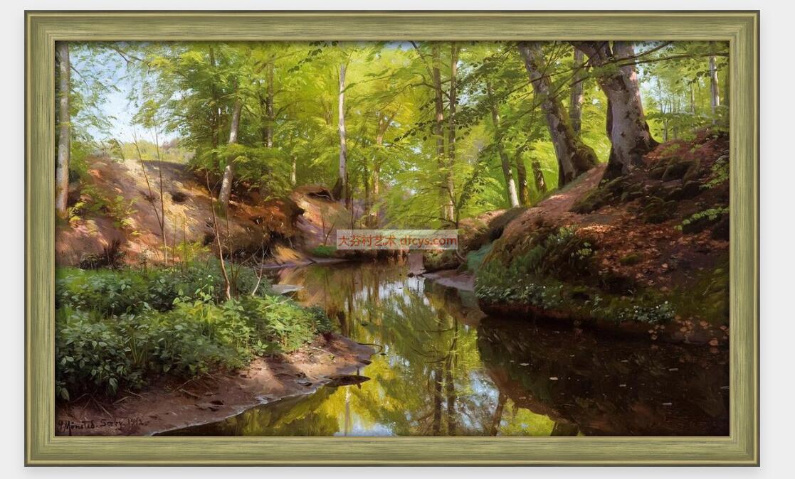 树林河流油画  大芬村油画  写实风景