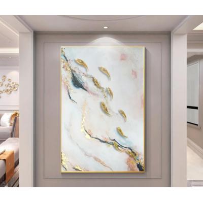 九鱼图手绘油画挂画客厅玄关装饰3D立体实物装饰抽象金箔轻奢北欧走廊挂画