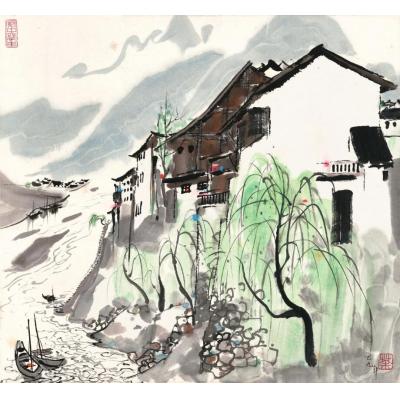 吴冠中 《川北大竹河》 新中式风格 中国风油画  大芬村dafen village