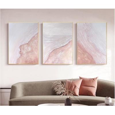 粉色系手绘抽象油画北欧风格玄关客厅背景墙艺术卧室三联挂画