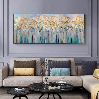 手绘抽象幸福树油画 横版现代客厅沙发背景墙挂画卧室油画 巨幅北欧轻奢别墅抽象装饰画