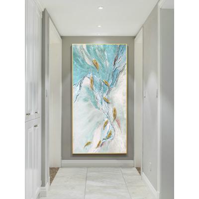 九鱼图手绘油画挂画客厅玄关装饰3D立体实物抽象金箔轻奢北欧走廊