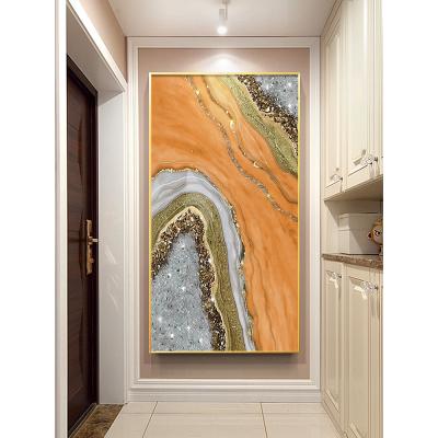 轻奢手绘油画定制橙色玄关装饰画竖版现代简约壁画客厅抽象挂画