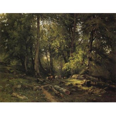 牧群在森林里 伊万·希什金 手绘油画风景